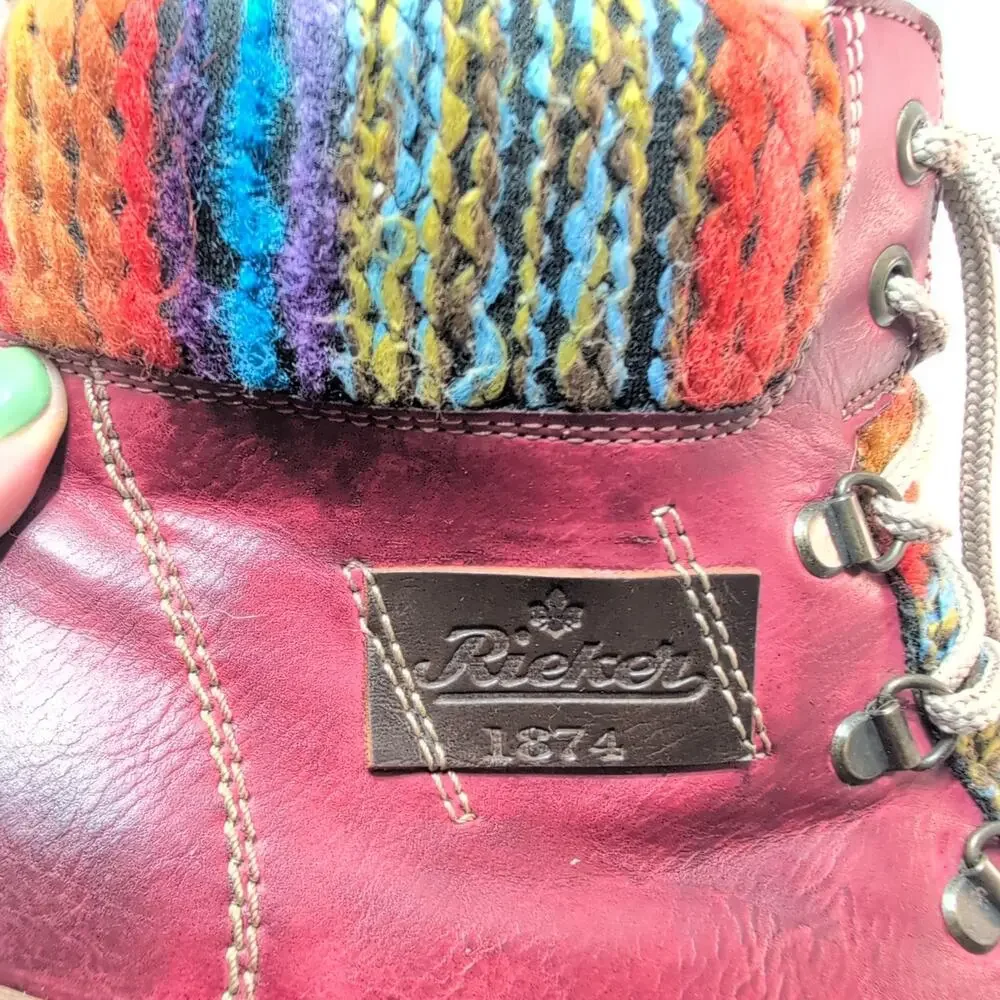 Rieker Felicitas Ankle Boots Red Sherpa Lined Side Zip Lace Up Women's 9 - Picture 3 of 8